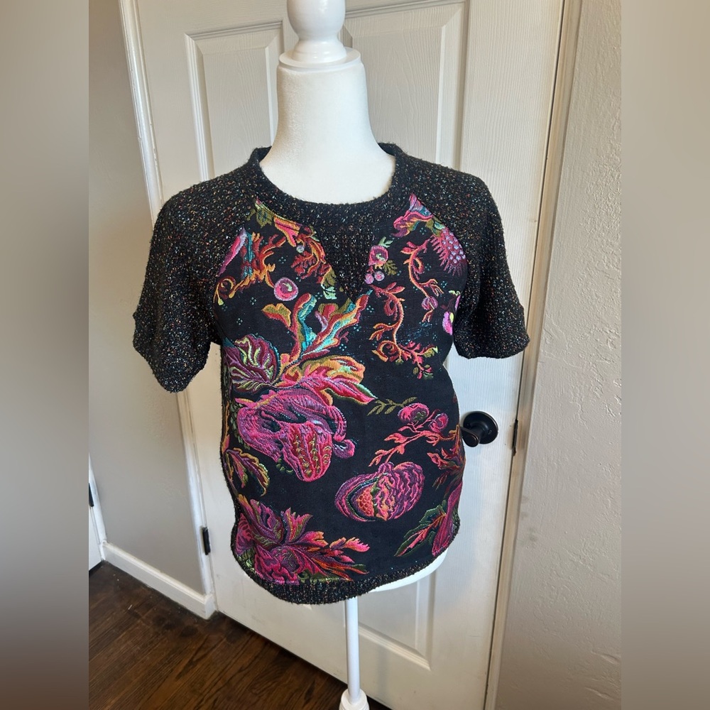 Anthropologie James Coviello venus fly traps Multicolor Knit top blouse sparkle